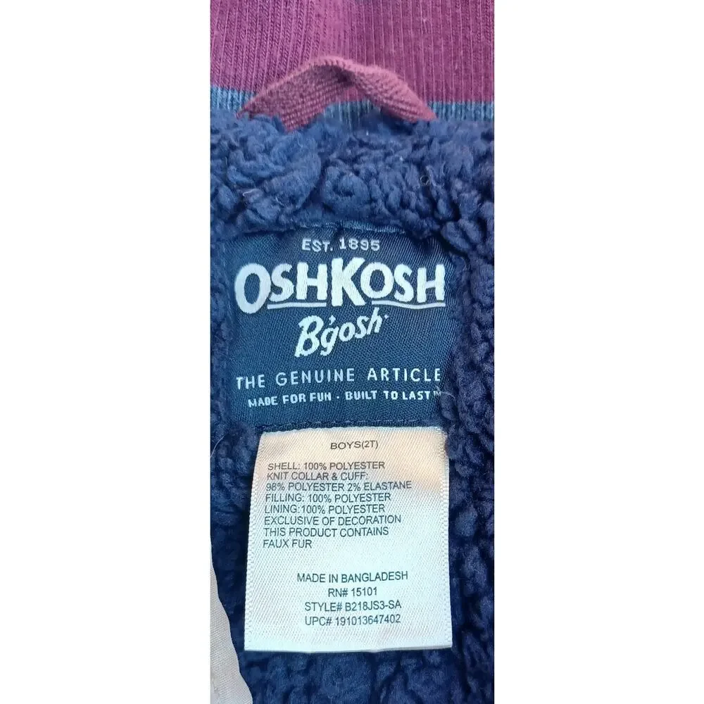 OshKosh B’gosh Boys 2T Beige Sherpa Lined Hooded Utility Jacket Coat